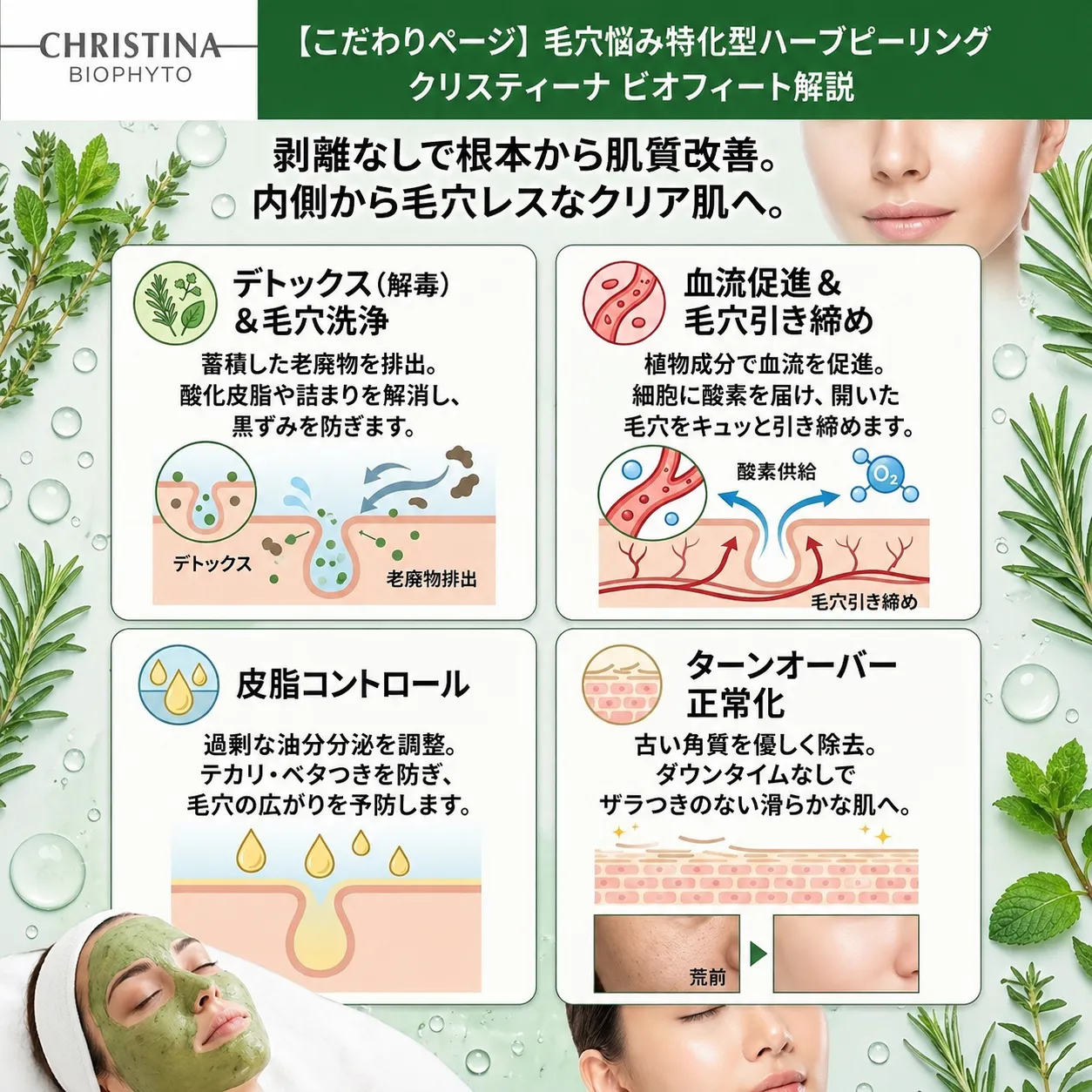 【JR尼崎駅前で毛穴・肌質改善ならここ】気になるダウンタイムもなく、剥離なしハーブピーリングで根本から毛穴悩みを改善へ